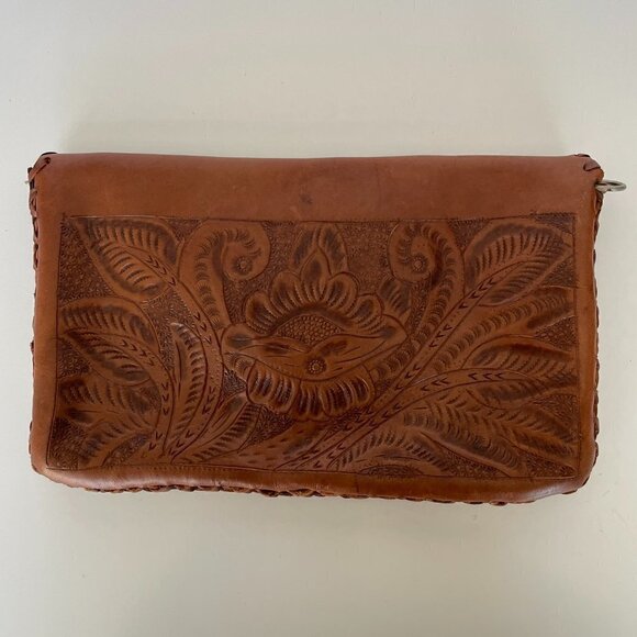 HANDMADE Unbranded Floral Leather Clutch Purse Twist Lock Brown - Picture 3 of 8